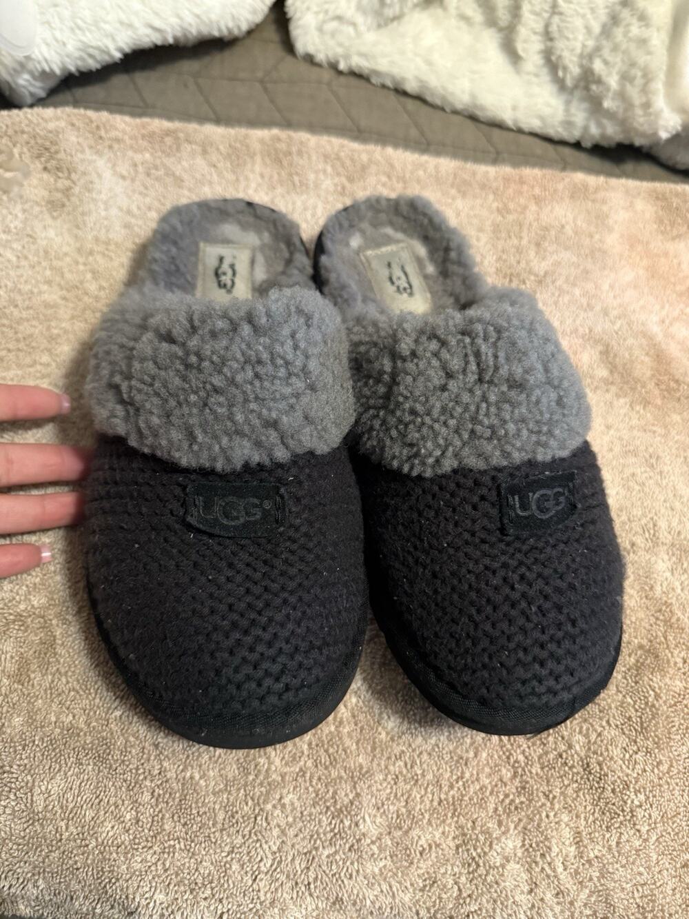 UGG Cozy II Black Gray Knit Lined Slip-On Slippers Womens Size 7